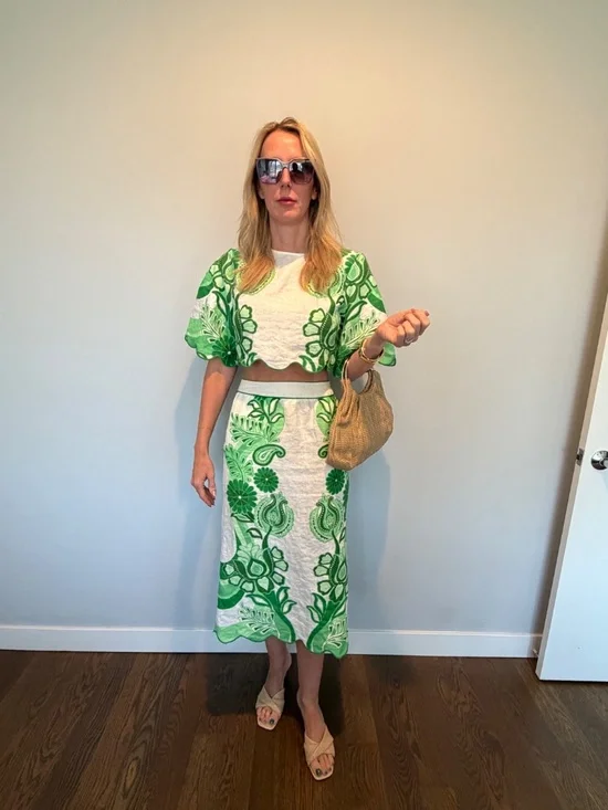 Farm Rio Festival Green Midi Skirt & Blouse - Picture 13 of 16